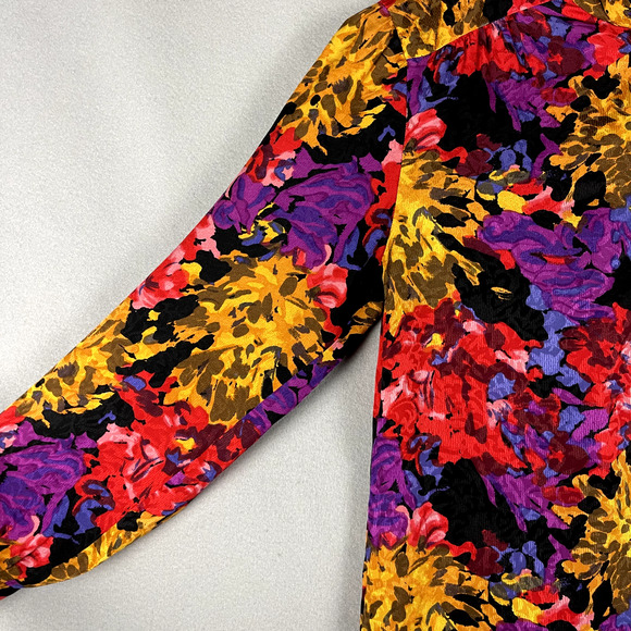 Carlisle Floral 100% Silk Top Womens 10 Blouse Colorful Bright Shoulder Pads - Picture 9 of 16
